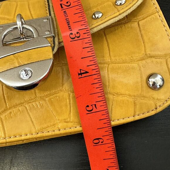 kathy van zeeland purse Wristlet And Crossbody Strap Yellow Faux Croc Bag Lock - Picture 14 of 14